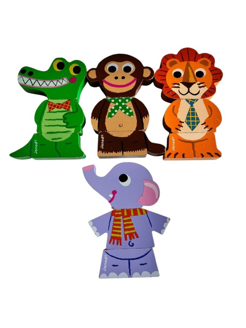 Janod Wooden Mix & Match Animal Stacking Magnets Crocodile Monkey Lion